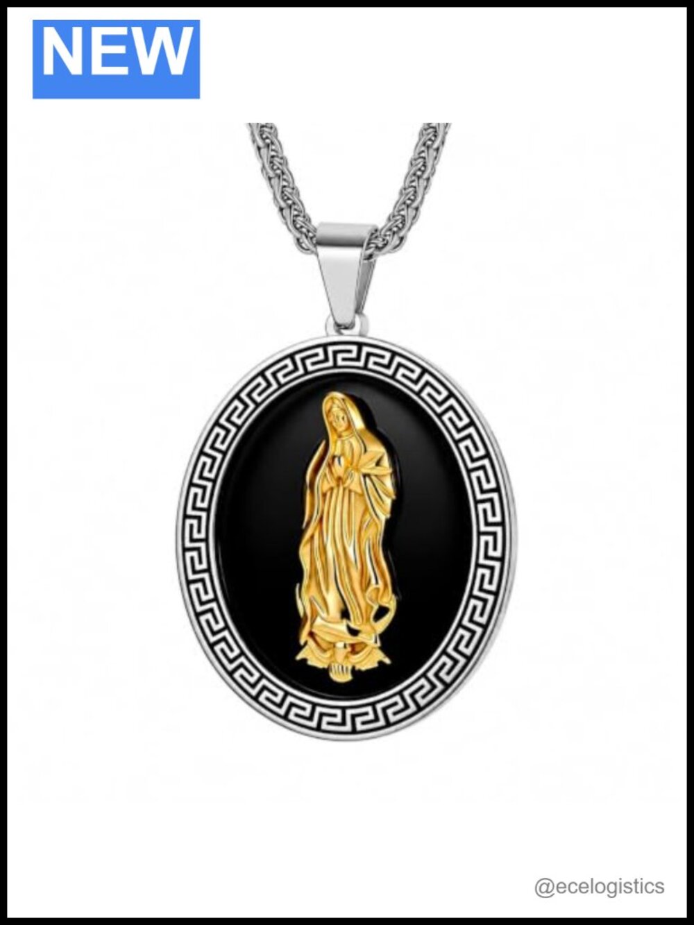 Stainless Steel Virgin Mary Medal Pendant Necklace 22in Catholic Gift